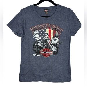 Harley-Davidson Women’s Looney Tunes Graphic T-shirt Blue Size Large Stretch